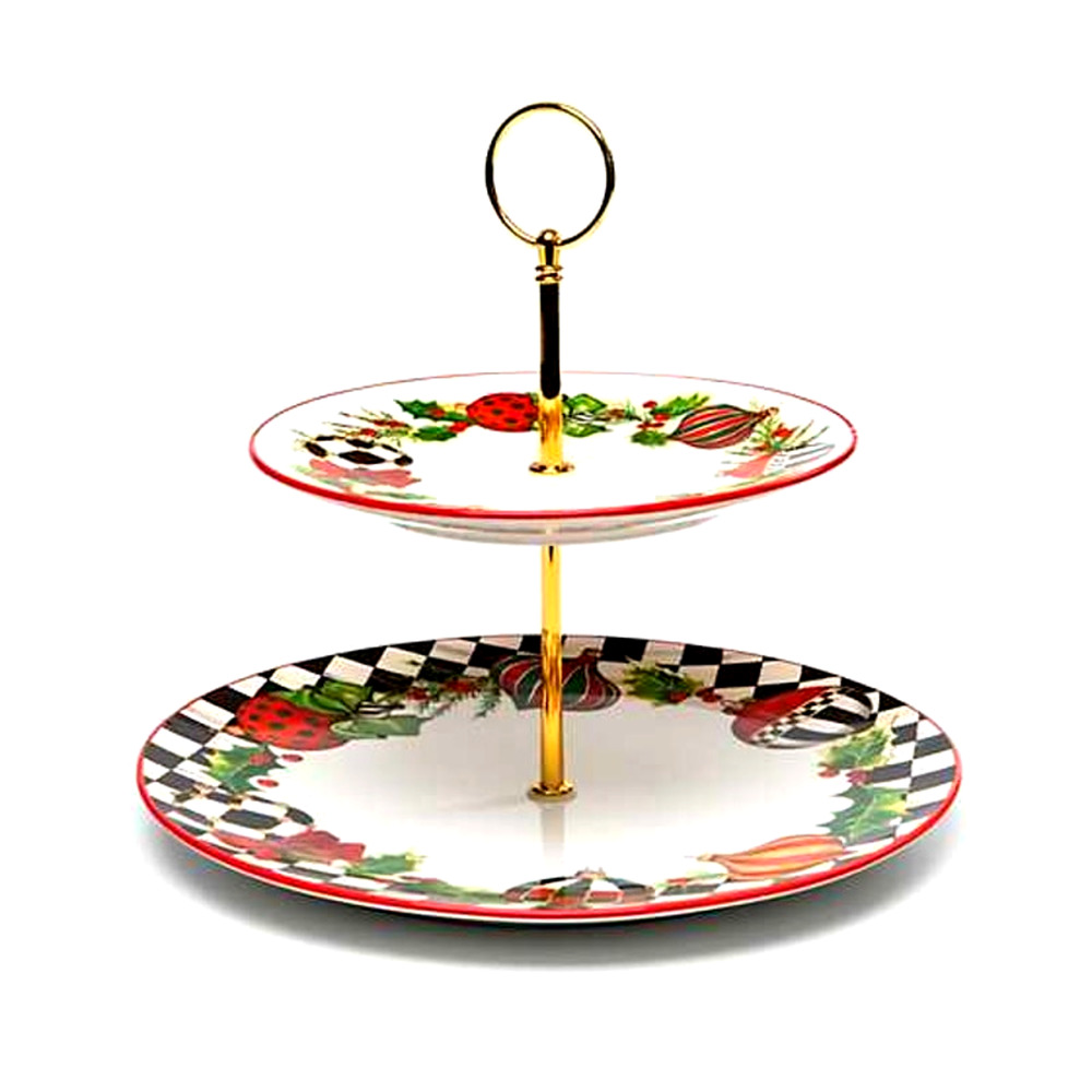 NEW Mackenzie Childs Deck the Halls Two Tier Holiday Sweet Stand